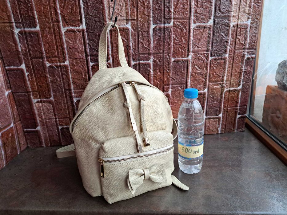 дамска раница,кожена,чанта-естествена кожа,бежово,слонова кост