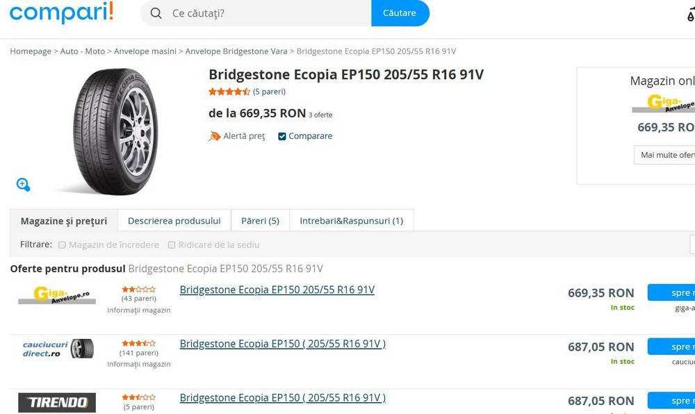 4 anvelope de vara Bridgestone Ecopia EP150 205/55 R16 91V