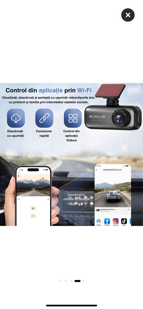 Camera auto dubla 4K + 1080p HD, Premium, unghi de filmare 170 + 140