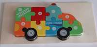 Puzzle lemn 3D Montessori, Camion pompieri cu cifre, 10 piese