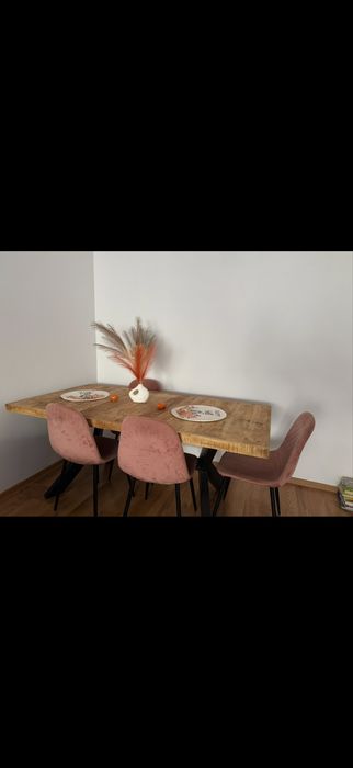 Set masa din lemn + 6 scaune catifea