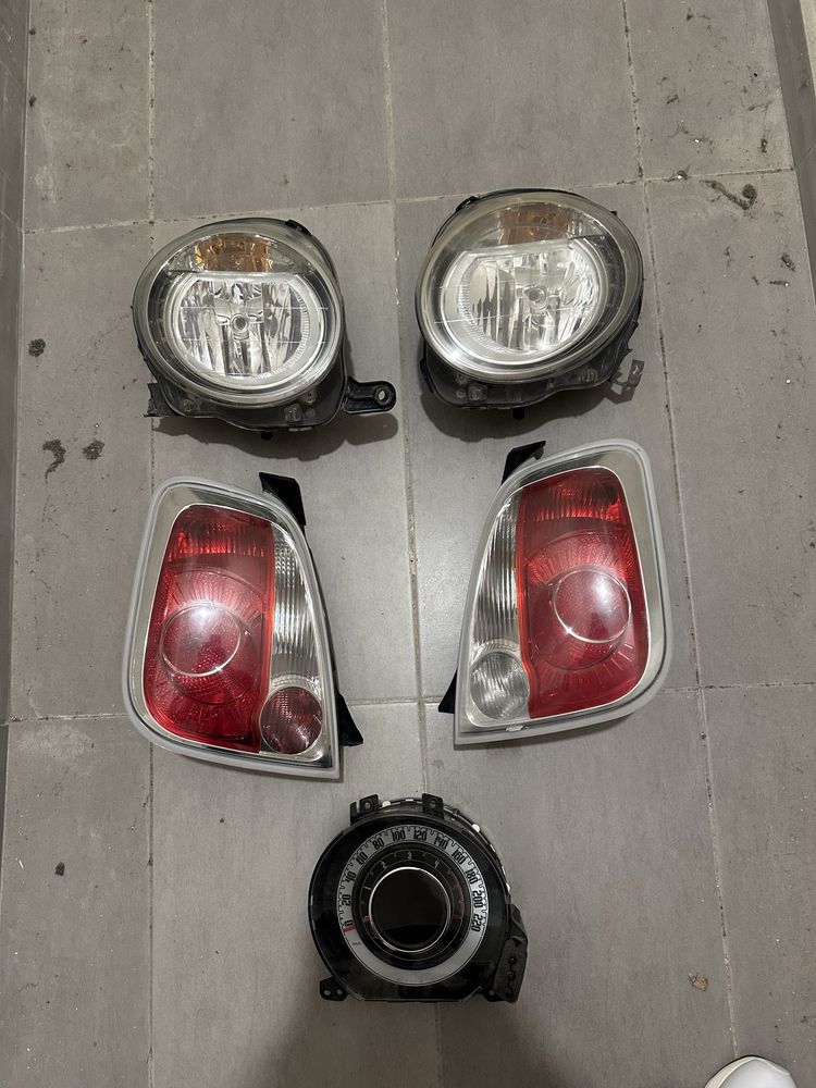 Fiat 500 фарове стопове километраж лайстни за броня капаци за огледала