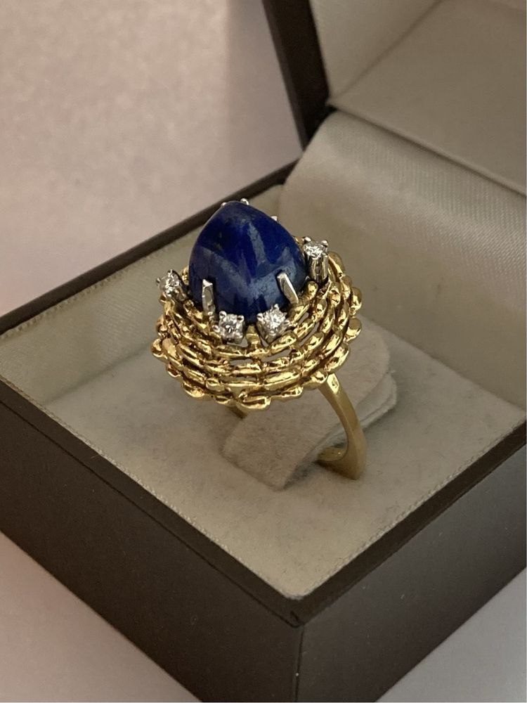 Inel designer aur cu diamante si lapis lazuli