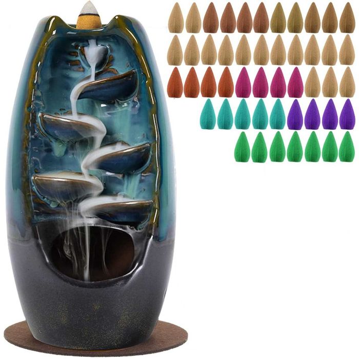 Suport conuri parfumate ceramic efect de cascada cu 55 conuri incluse