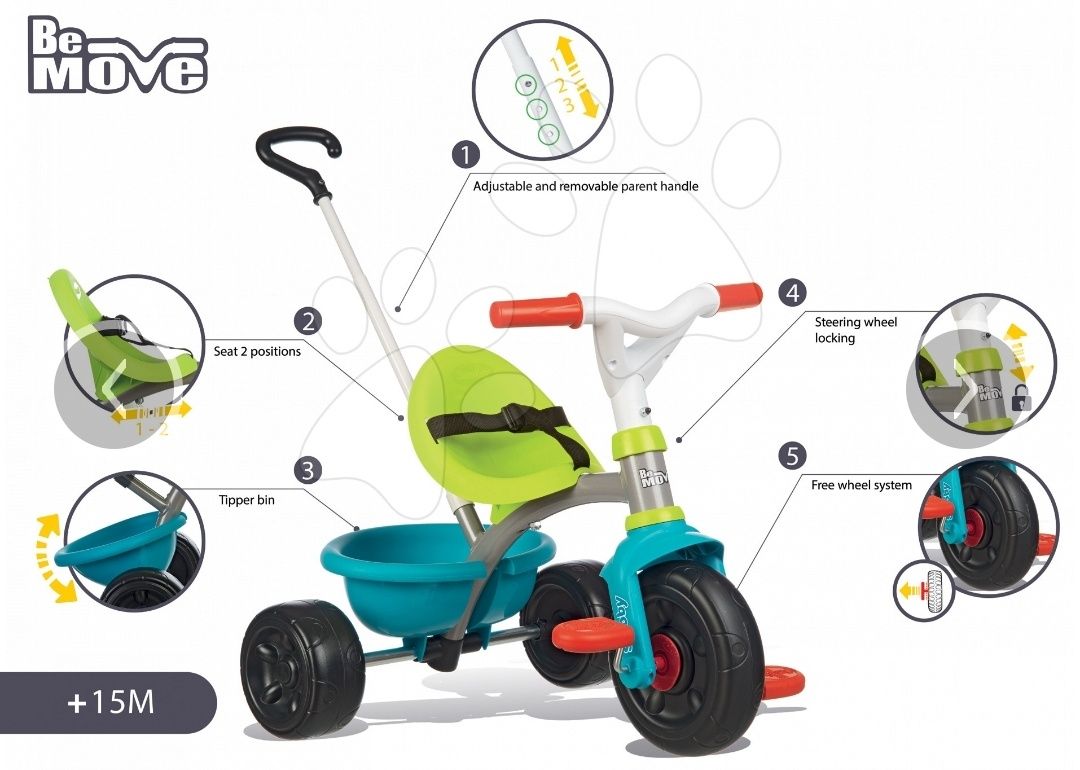 Tricicletă cu rulare undirecțională Be Move Tricycle Blue Smoby