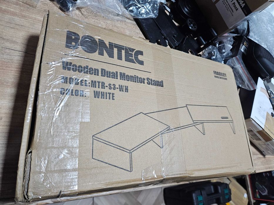 Suport din lemn pentru monitor, laptop, lungime ajustabila, Alb