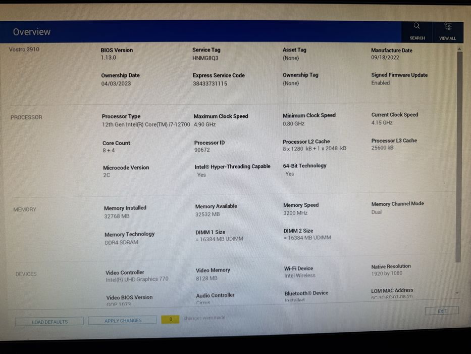 Pc Desktop Dell Vostro 3910 i7-12700 32 GB RAM DDR4 512 GB Nvme w11pro