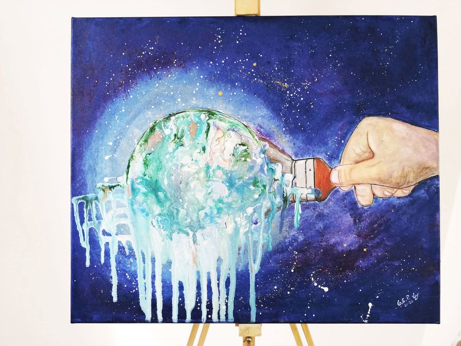 Tablou abstract pictat manual