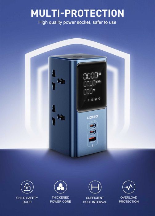 "LDNIO"  SC2 45W PD- зарядное устройство , сетевой фильтр 2500 Вт