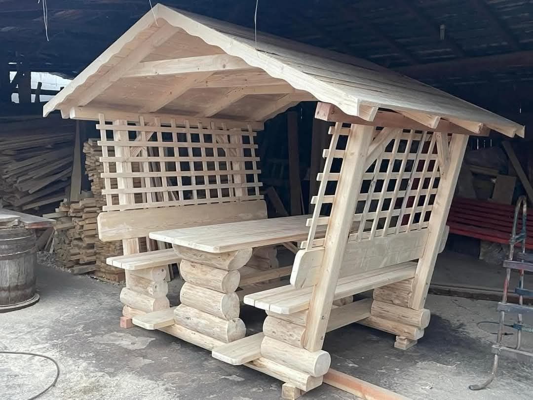 Foisor rustic  din  lemn  masiv  diferite modele  masa cu bănci