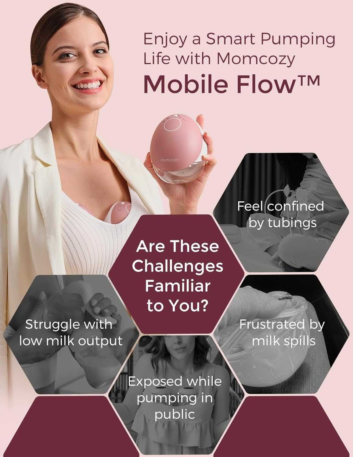 Помпа за кърма Momcozy Mobile Flow М9, приложение, (Cozy Red, 2 броя)