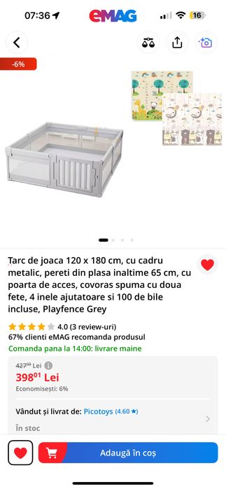 Vand tarc de joaca pentru copii 120 x 180 nichiduta