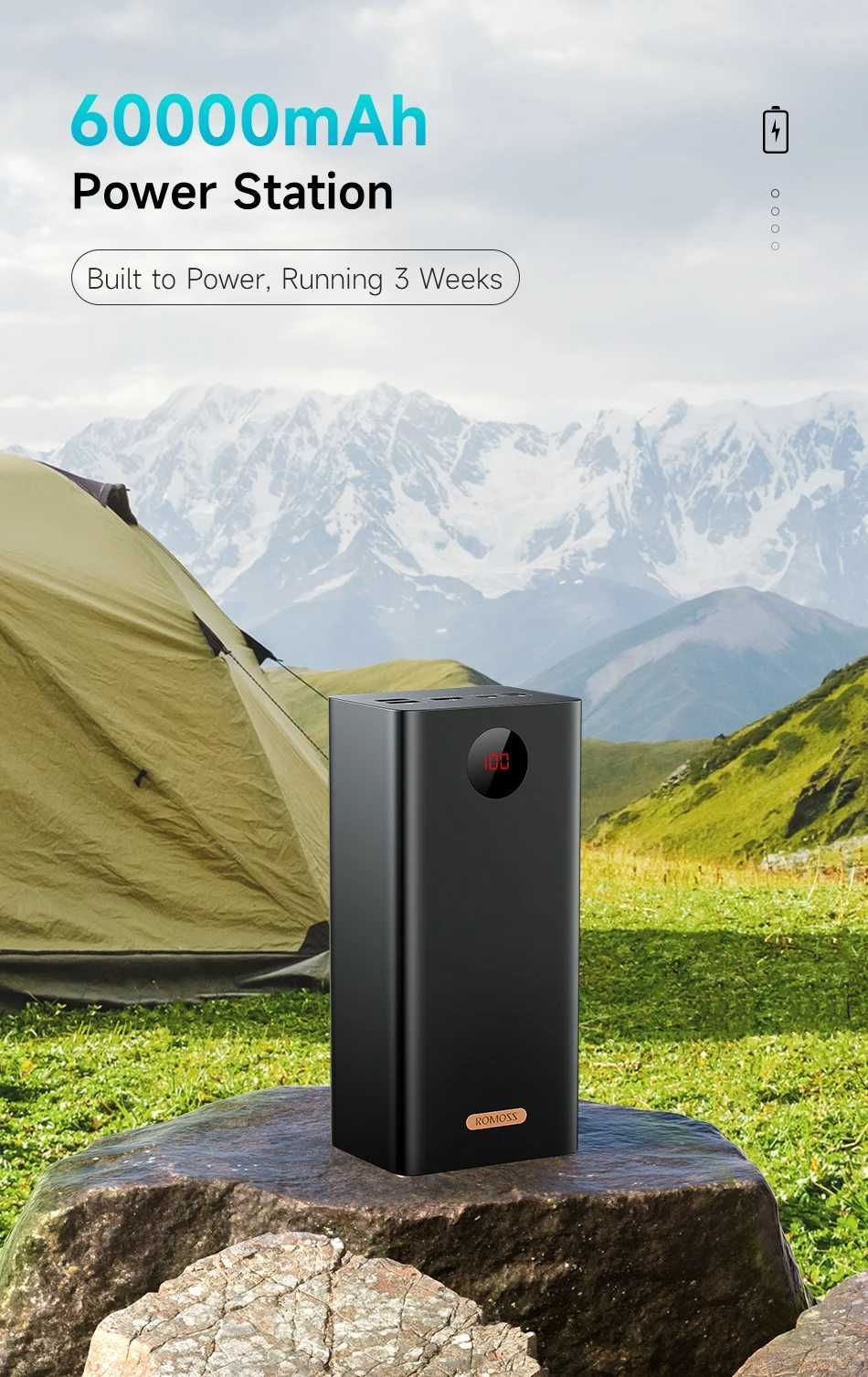 Мобилна външна батерия Romoss Power Bank 60000mah PD Fast Charge