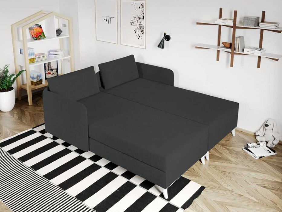 Divan dublu / Pat matrimonial tapitat Gri Inchis Soft Rabatabil