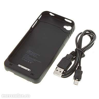 Baterie externa 1900mAh Rechargeable External Battery Case iPhone 4