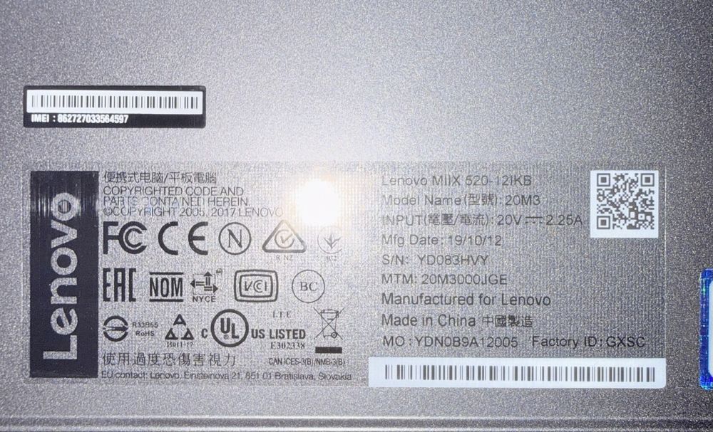 Lenovo MIIX 2in1/12.2” WUXGA Touch/i5-8250U/256GB NVMe/8GB DDR4