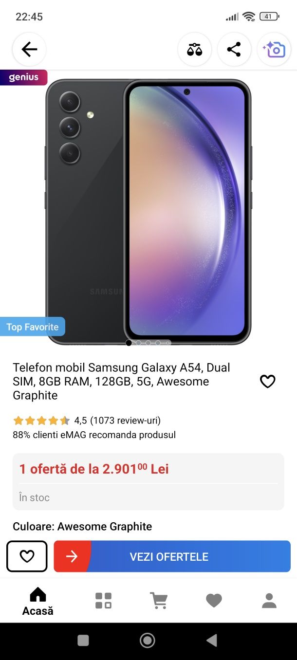 Vând Samsung Galaxy A54 Graphite 128 GB