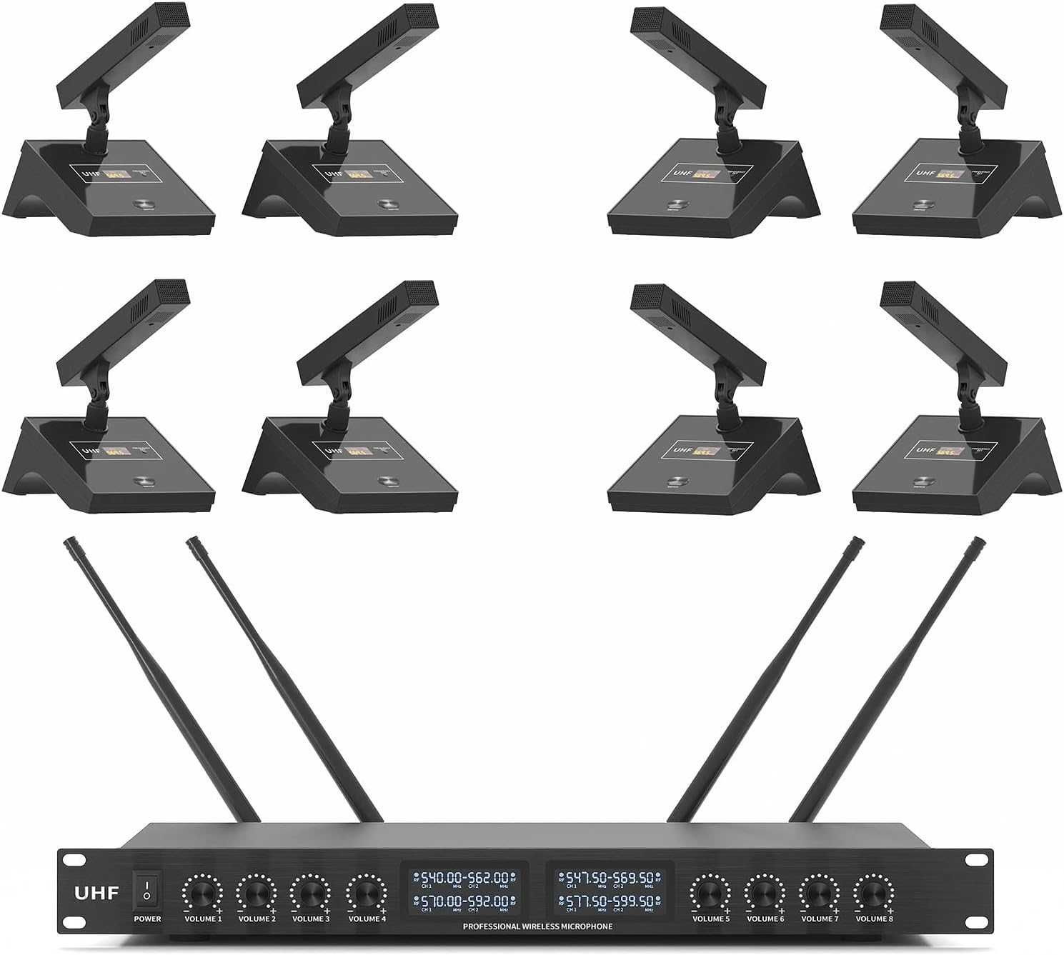 XTUGA YT8 UHF 8 Channel Desktop Gooseneck Microphone System