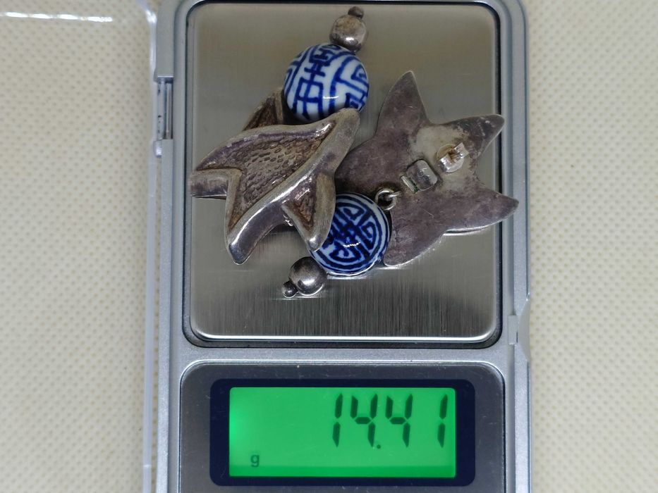 Cercei din argint cu ceramică pictată manual – motiv chinezesc