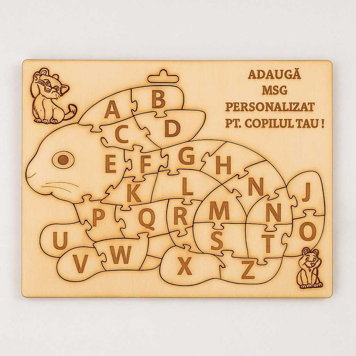 Puzzle cu Alfabet din Lemn Natural – Învață Literele Jucându-te