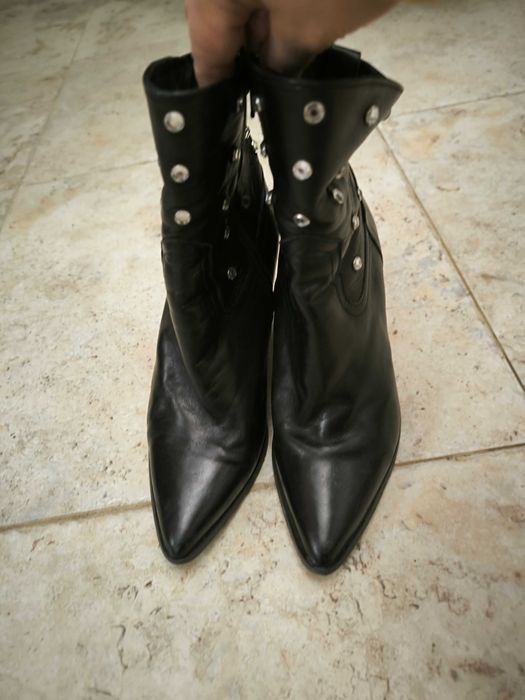 Ghete negre cu toc de 7 cm cu cristale argintii