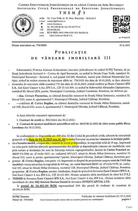 Garsoniera de vanzare OLTENITA