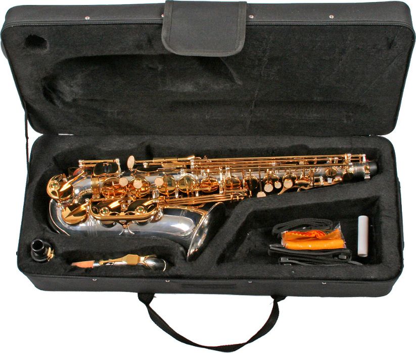 Saxofon Alto Karl Glaser ARGINTIU + AURIU curbat Saxophone Germania