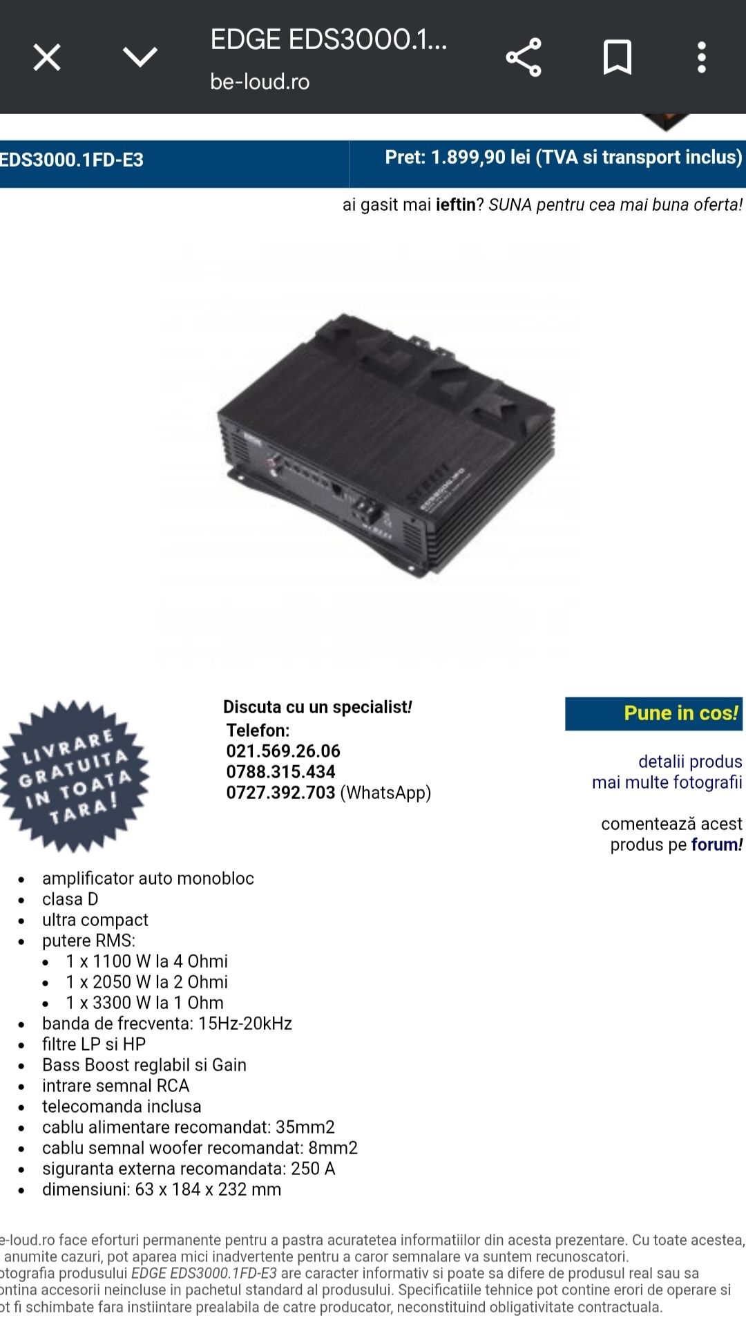 Amplificator auto edge 3300W Rms