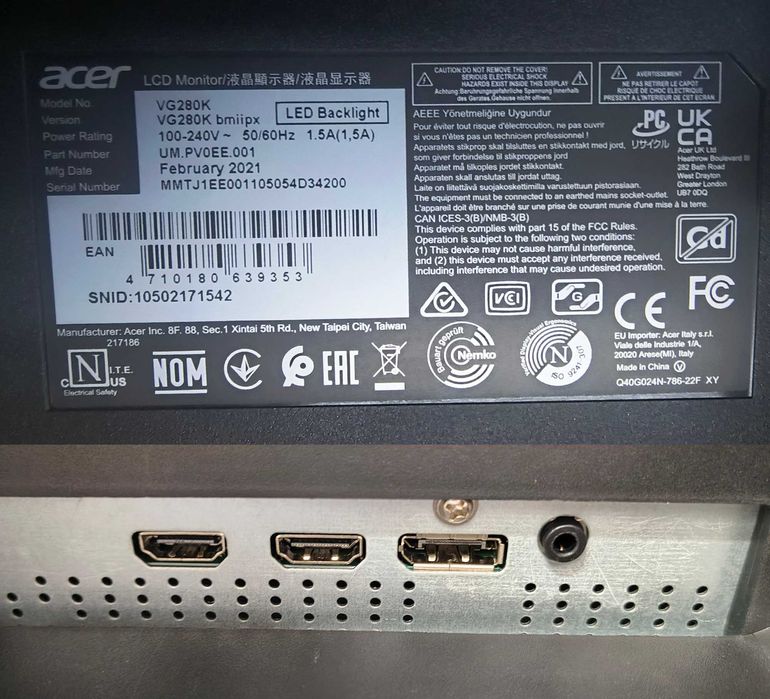 Acer VG280K | 28", 4K, HDR10, 1ms, Freesync