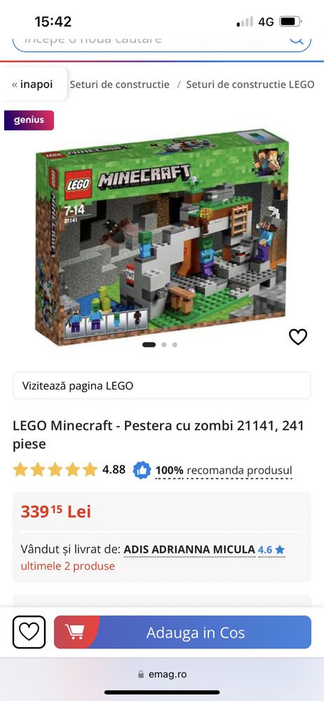 LEGO Minecraft - Pestera cu zombi 21141, 241 piese