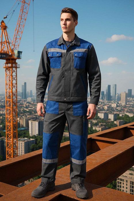 Китель с брюками / 46-50-54/ Темно серый- синий / Х/б