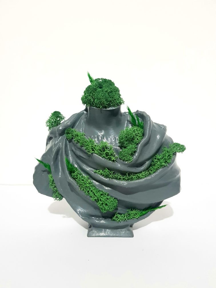 Bust printat 3D, cu licheni si plante stabilizate