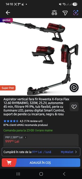 Vand Aspirator vertical Rowenta X-Force Flex