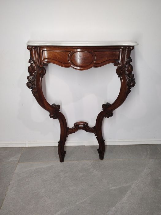 Consolă veche stil Victorian din lemn masiv cu blat din marmura