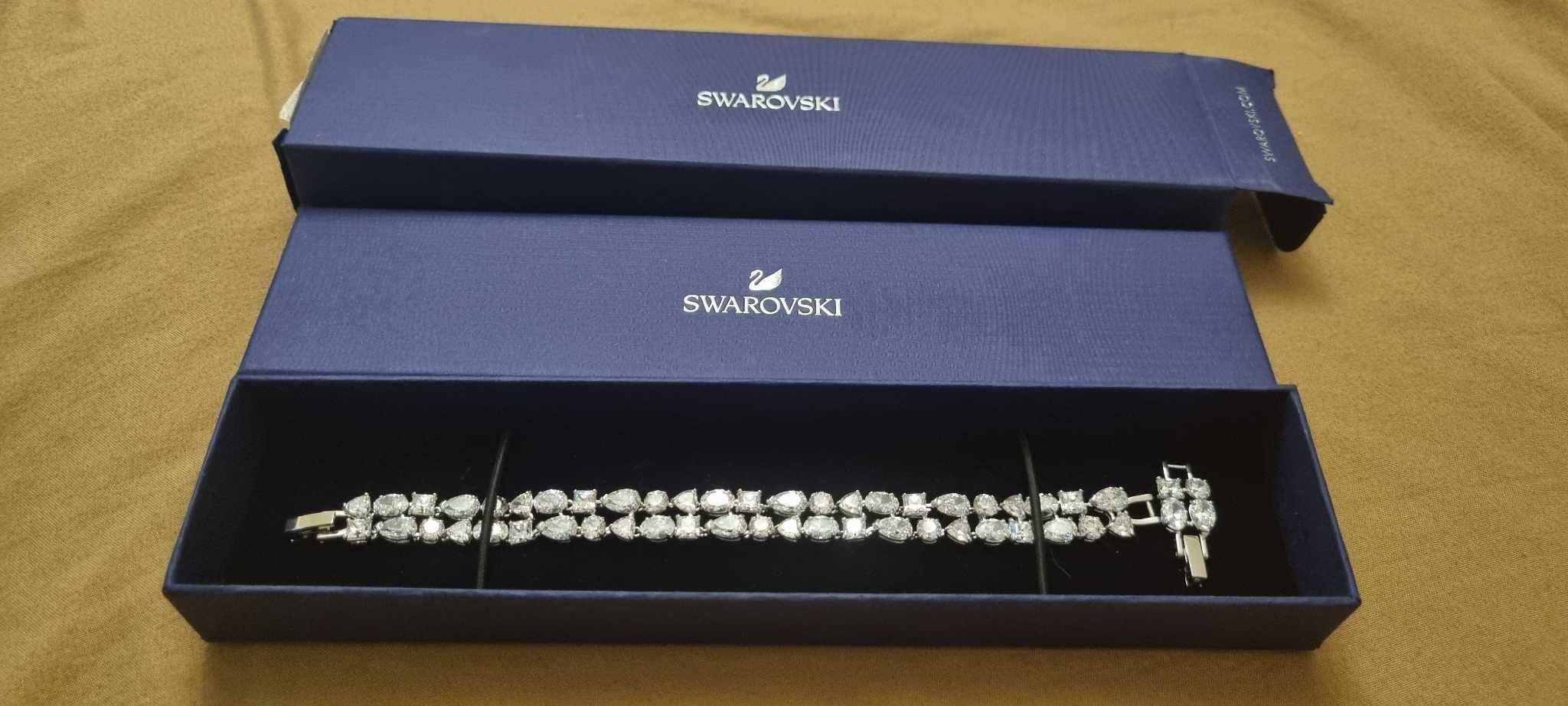 Swarovski Brățară Mesmera Tăieturi mixte, Alb, Placat cu rodiu