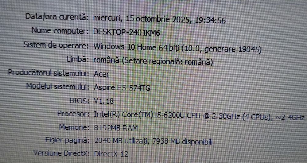Laptop Acer Aspire E5-574 15,6" I5 6200u 8gb ram 256gb ssd 2gb video