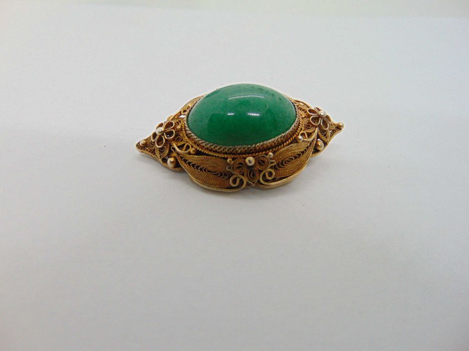 Brosa din argint filigran aurit si aventurin