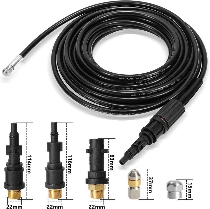 Нов маркуч за отпушване канали 20m С ДВЕ ДЮЗИ за KÄRCHER, BOSCH и др.