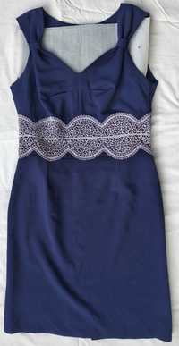 Платье синее с кружевным серым поясом для подростка, р-р 44-46