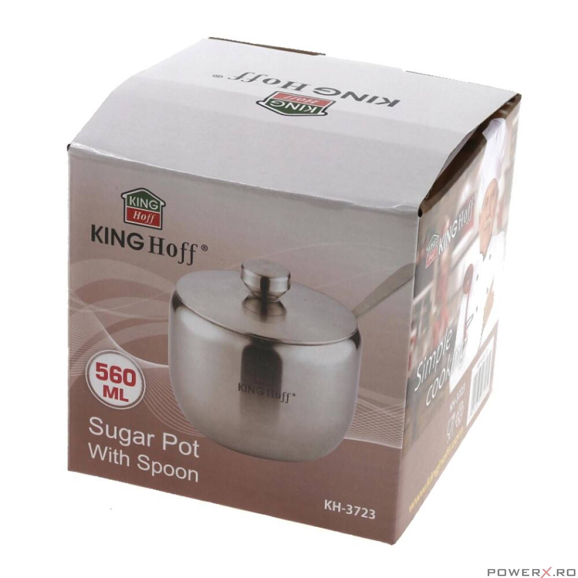 Recipient pentru zahar, condimente, sosuri, cu lingura si capac, inox,