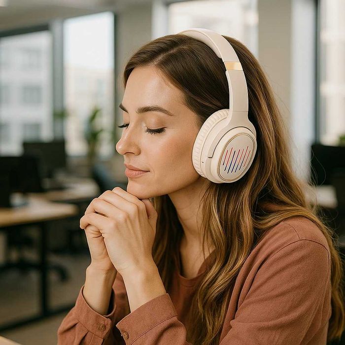 Căști sendem Bluetooth – Bej,  iluminare RGB, bass puternic