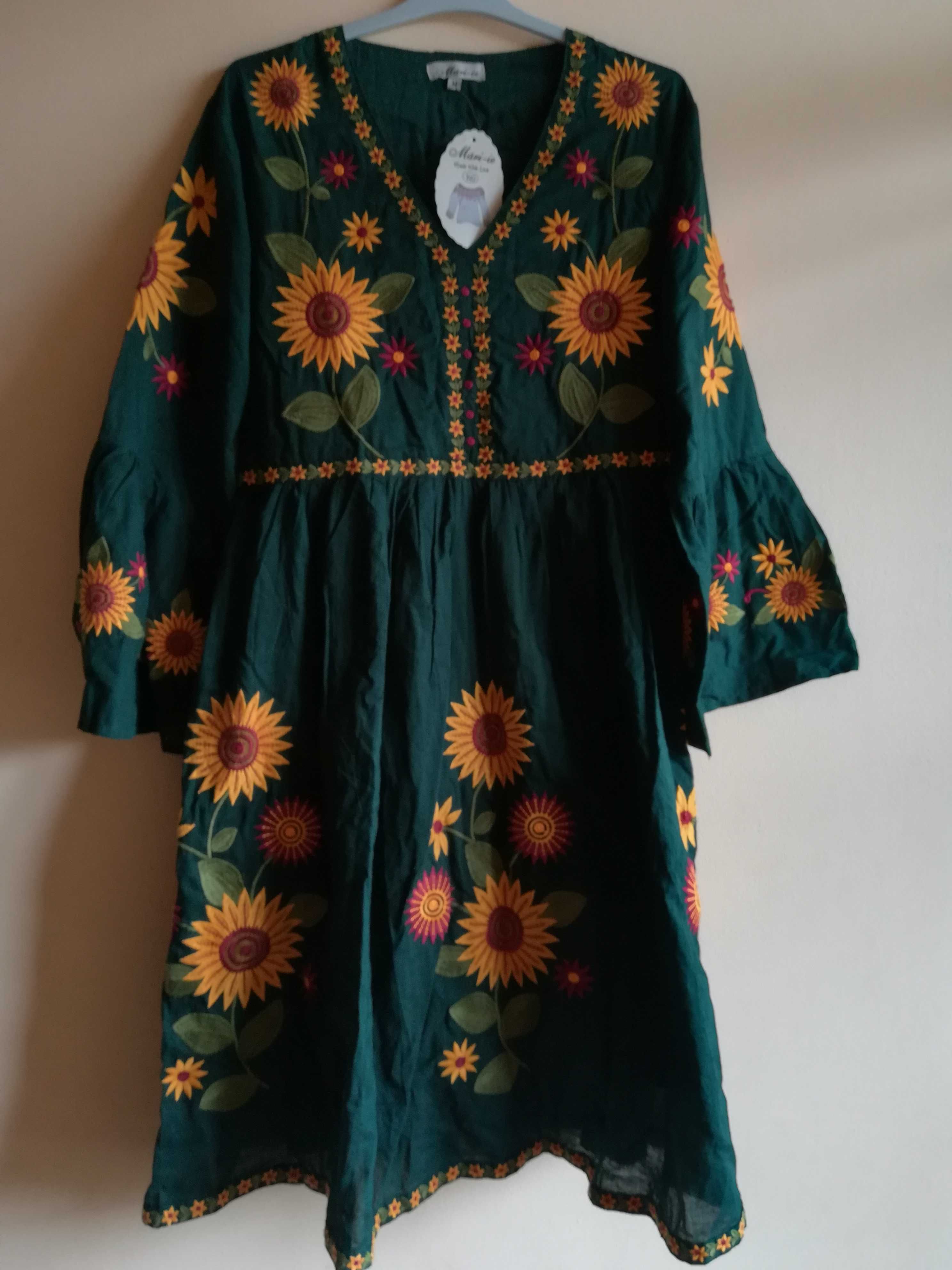 curier gratuit: rochie/tunică verde nouă Mări-ie, floarea soarelui, M
