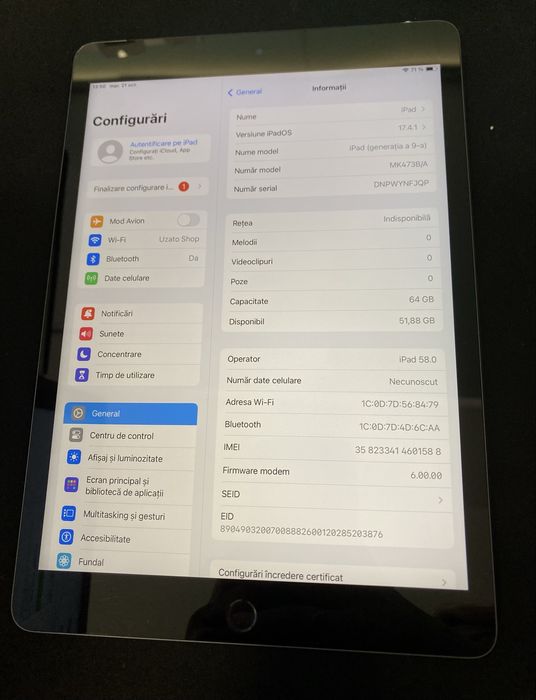 iPad 10.2” 2021 9th Gen Cellular 64Gb id-xxl3148