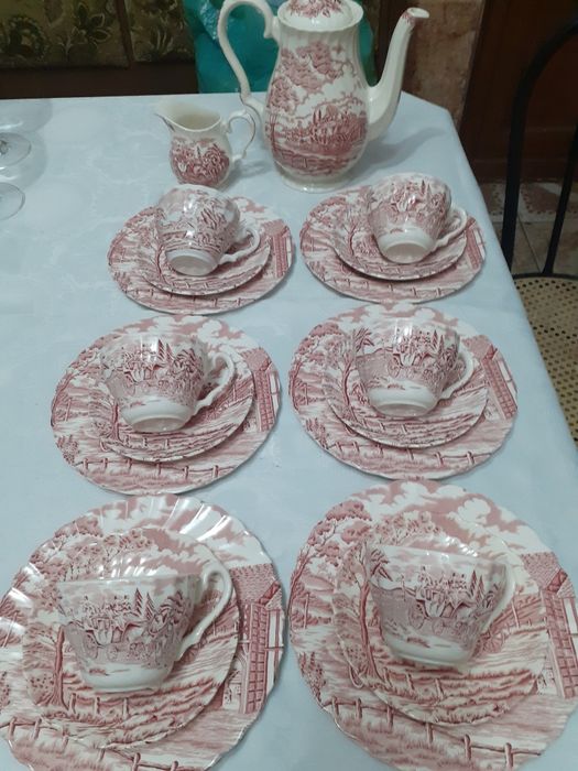 Set cești cafea porțelan englezesc vechi complet ,21 piese.