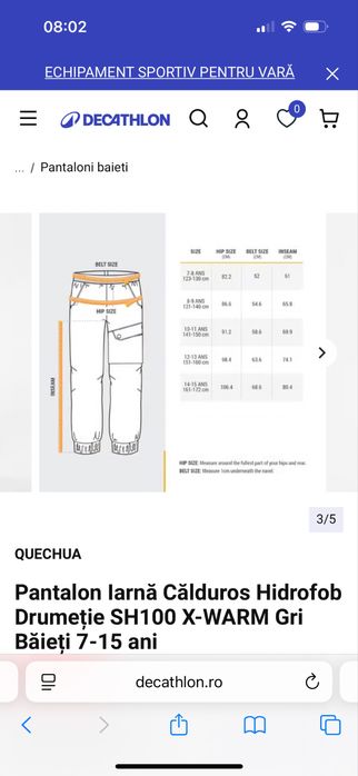 Decathlon pantalon iarna hidrofob calduros SH100 XWARM 13-15 ani baiet