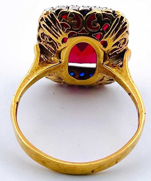 Inel aur victorian cu rubin si safire