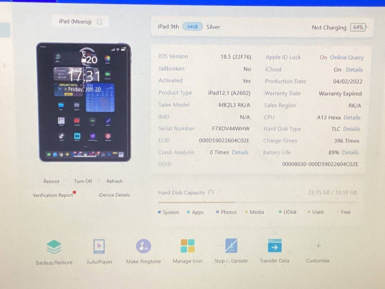 iPad 9 Sotiladi 396с/89%