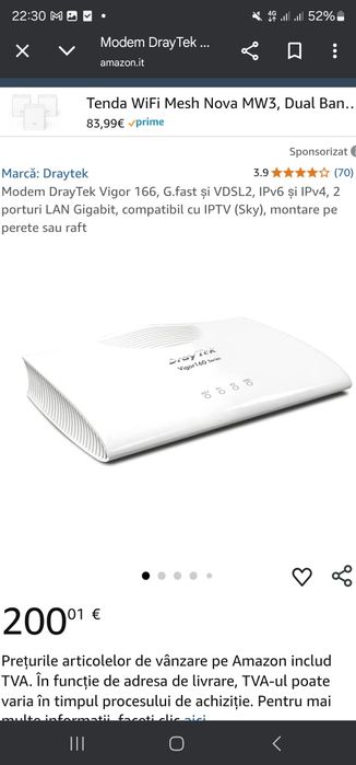Modem DrayTek Vigor 166, G.fast și VDSL2, IPv6 și IPv4, 2 porturi LAN