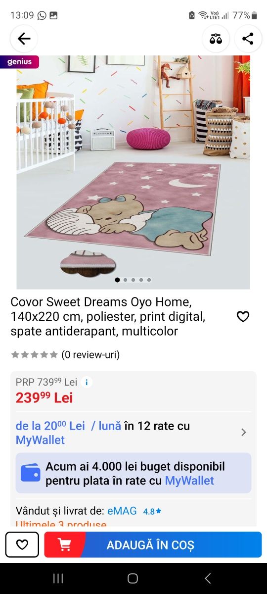 Covor Sweet Dreams Oyo Home, 140x220 cm, poliester, print digital