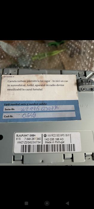 Radio vw, Seat, skoda RCD 300 cu cod PIN